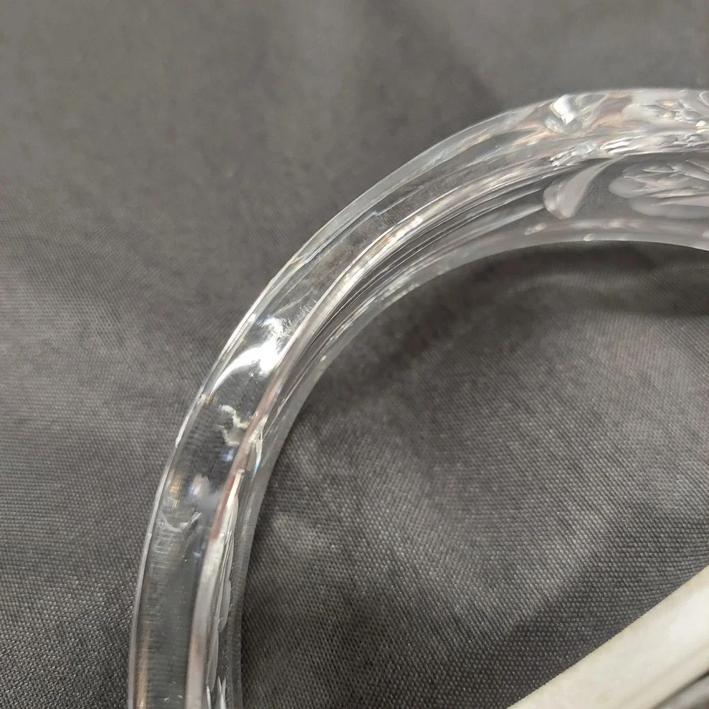 Vintage Crystal Glass Basket Frosted Floral Etched Scalloped Candy Dish 8